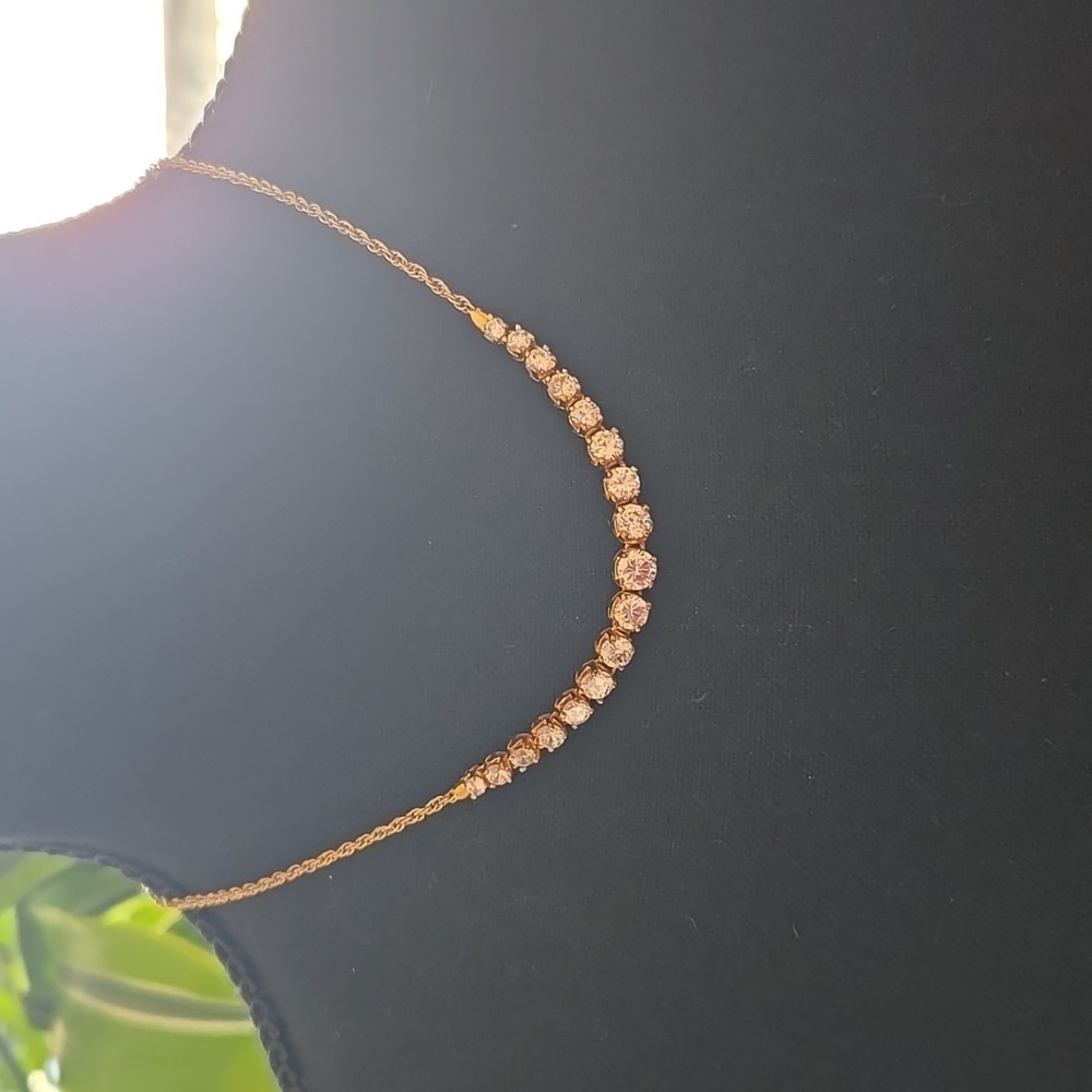 Gold Toned Faux Diamomd Necklace. - Picture 9 of 12